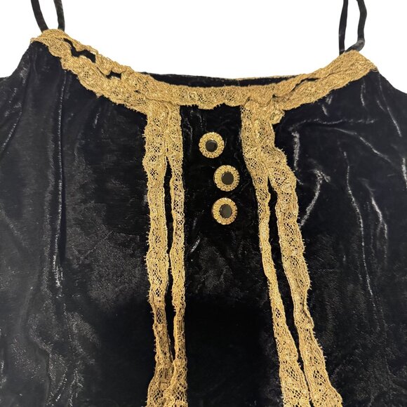 Vintage Henri Bendel Velvet Top Womens Black Spaghetti Straps Gold Lace Size XS - Picture 3 of 7